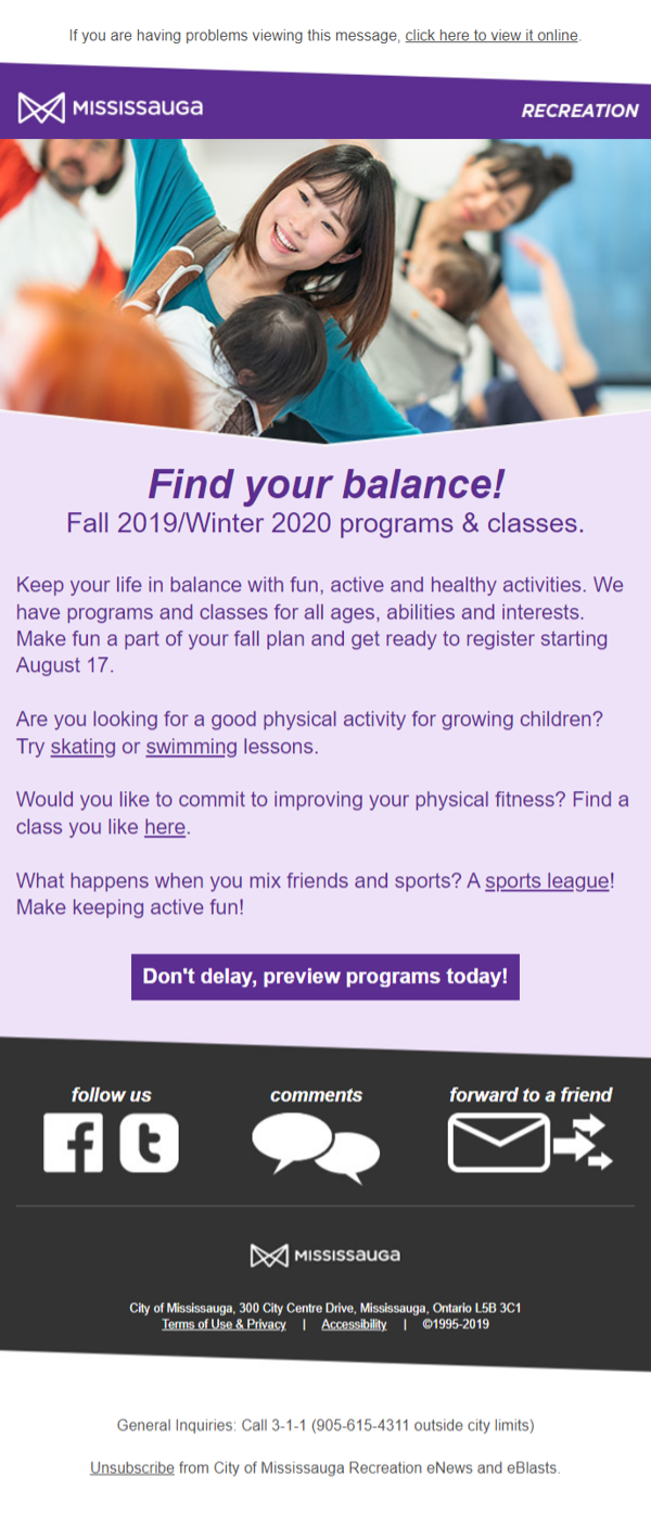 City of Mississauga Recreation eNews Bulletin full