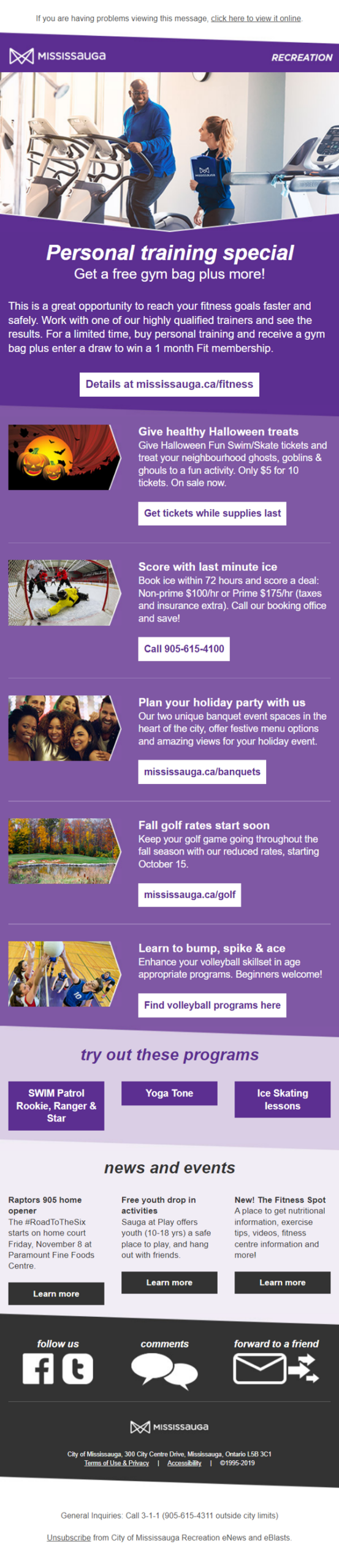 City of Mississauga Recreation eNews full
