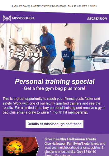 City of Mississauga Recreation eNews preview
